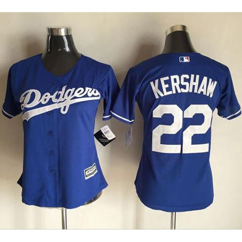 Los Angeles Dodgers #22 Clayton Kershaw Blue Women's Alternate Stitched Jersey Womens