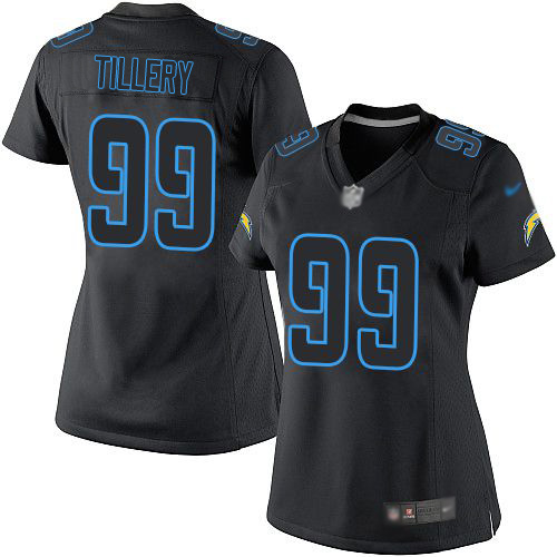 Los Angeles Chargers #99 Jerry Tillery Black Impact Women's Stitched Limited Jersey Womens