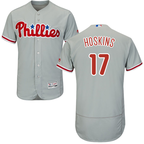 Philadelphia Phillies #17 Rhys Hoskins Grey Flexbase Authentic Collection Stitched Jersey Men's