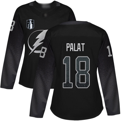 Adidas Tampa Bay Lightning #18 Ondrej Palat Black 2022 Stanley Cup Final Patch Women's Alternate Authentic Stitched Jersey Womens