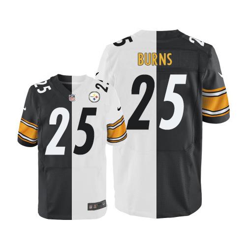 Pittsburgh Steelers #25 Artie Burns White/Black Men's Stitched Elite Split Jersey Men's