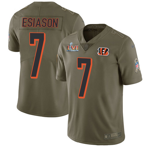 Cincinnati Bengals #7 Boomer Esiason Olive Super Bowl LVI Patch Youth Stitched Limited 2017 Salute To Service Jersey Youth