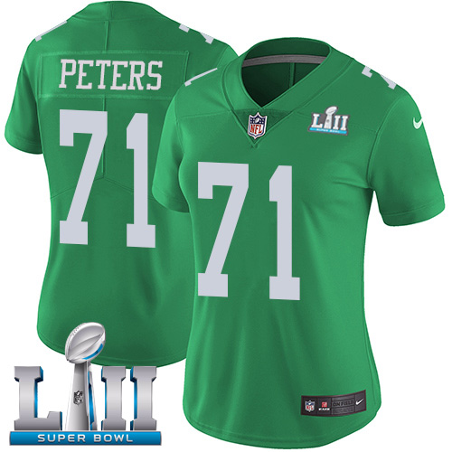 Philadelphia Eagles #71 Jason Peters Green Super Bowl LII Women's Stitched Limited Rush Jersey Womens