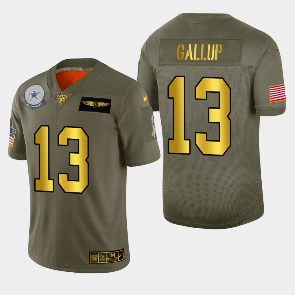 Dallas Cowboys #13 Michael Gallup Men's Olive Gold 2019 Salute To Service Limited 100 Jersey