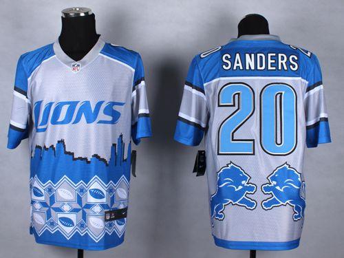Lions #20 Barry Sanders Blue Men's Stitched Elite Noble Fashion Jersey
