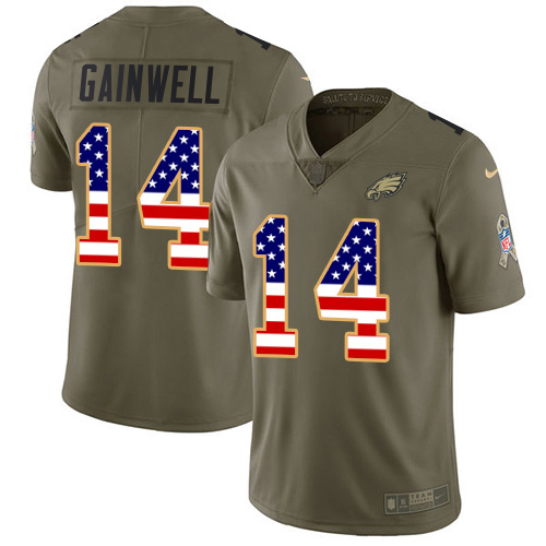 Eagles #14 Kenneth Gainwell Olive/USA Flag Men's Stitched Limited 2017 Salute To Service Jersey