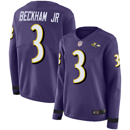Ravens #3 Odell Beckham Jr. Purple Team Color Women's Stitched Limited Therma Long Sleeve Jersey