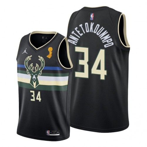 Milwaukee Milwaukee Bucks #34 Giannis Antetokounmpo Womens 2021 Finals Champions Swingman Statement Edition Jersey Black Womens