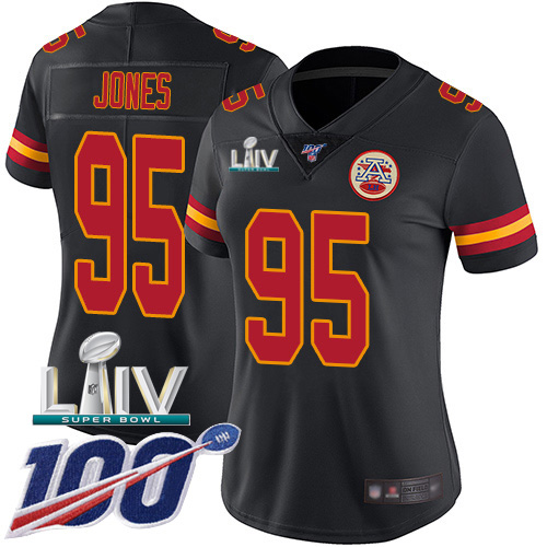 Chiefs #95 Chris Jones Black Super Bowl LIV 2020 Women's Stitched Limited Rush 100th Season Jersey