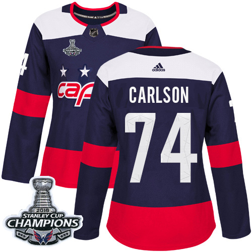 Adidas Washington Capitals #74 John Carlson Navy Authentic 2018 Stadium Series Stanley Cup Final Champions Women's Stitched Jersey Womens