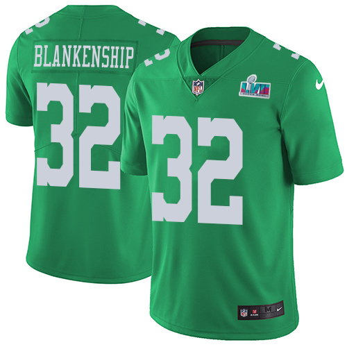 Eagles #32 Reed Blankenship Green Super Bowl LVII Patch Men's Stitched Limited Rush Jersey