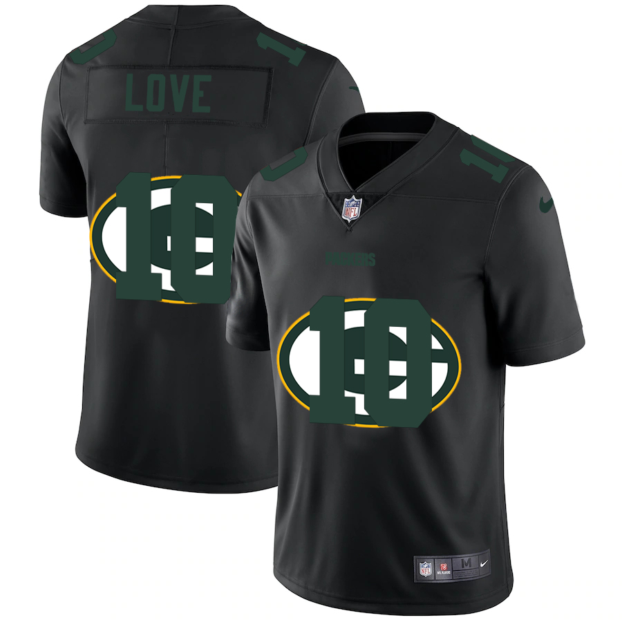 Green Bay Packers #10 Jordan Love Men's Team Logo Dual Overlap Limited Jersey Black