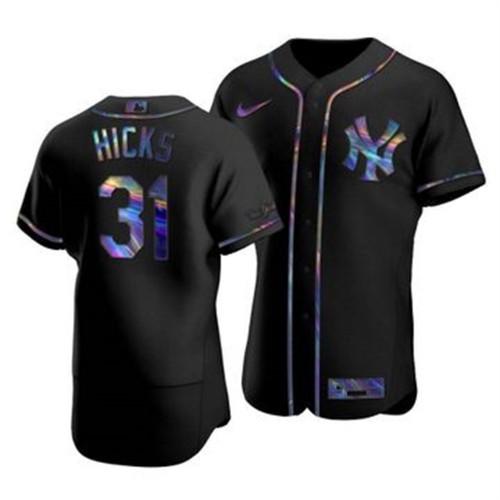 New York New York Yankees #31 Aaron Hicks Men's Iridescent Holographic Collection Jersey - Black Men's