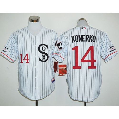 Chicago White Sox #14 Paul Konerko White(Black Strip) Cooperstown Stitched Jersey Men's