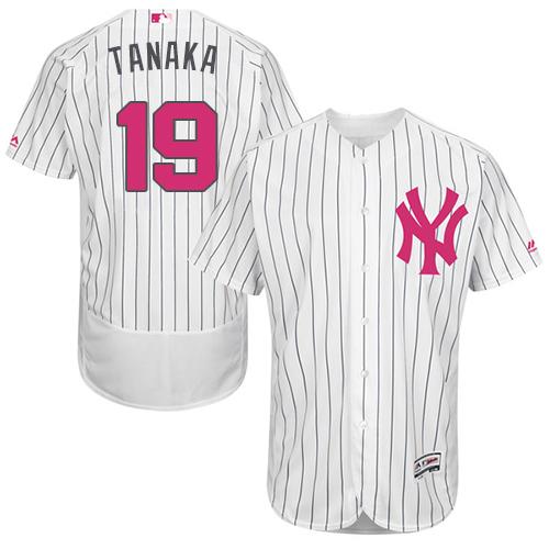 New York Yankees #19 Masahiro Tanaka White Strip Flexbase Authentic Collection Mother's Day Stitched Jersey Men's
