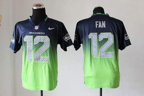 Seahawks #12 Fan Steel Blue/Green Men's Stitched Elite Fadeaway Fashion Jersey