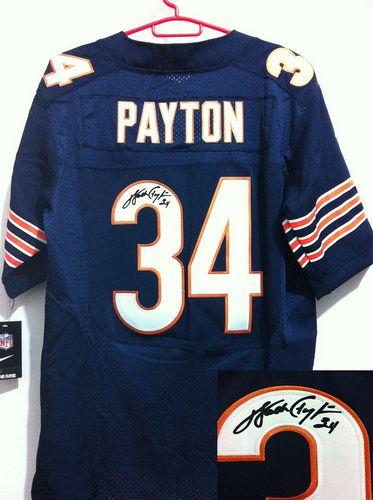Bears #34 Walter Payton Navy Blue Team Color Men's Stitched Elite Autographed Jersey