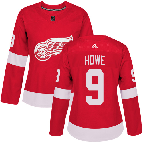 Adidas Detroit Red Wings #9 Gordie Howe Red Home Authentic Women's Stitched Jersey Womens