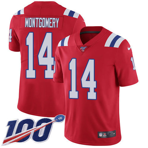 Patriots #14 Ty Montgomery Red Alternate Men's Stitched 100th Season Vapor Limited Jersey