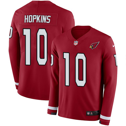 Cardinals #10 DeAndre Hopkins Red Team Color Youth Stitched Limited Therma Long Sleeve Jersey