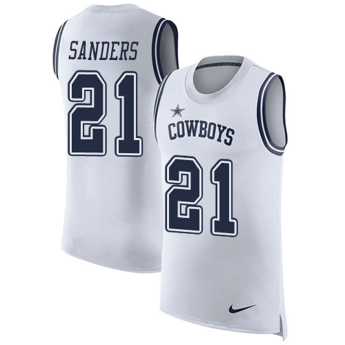 Cowboys #21 Deion Sanders White Men's Stitched Limited Rush Tank Top Jersey