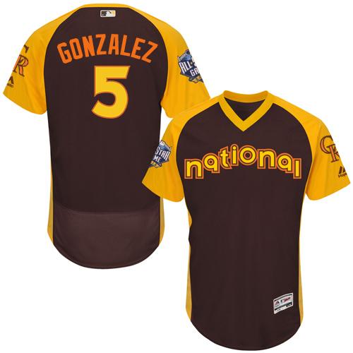 Colorado Rockies #5 Carlos Gonzalez Brown Flexbase Authentic Collection 2016 All-Star National League Stitched Jersey Men's