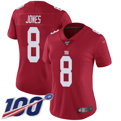 Giants #8 Daniel Jones Red Women's Stitched Limited Inverted Legend 100th Season Jersey