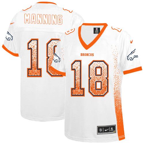 Broncos #18 Peyton Manning White Women's Stitched Elite Drift Fashion Jersey