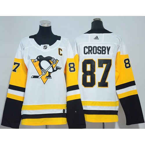 Adidas Pittsburgh Penguins #87 Sidney Crosby White Road Authentic Women's Stitched Jersey Womens
