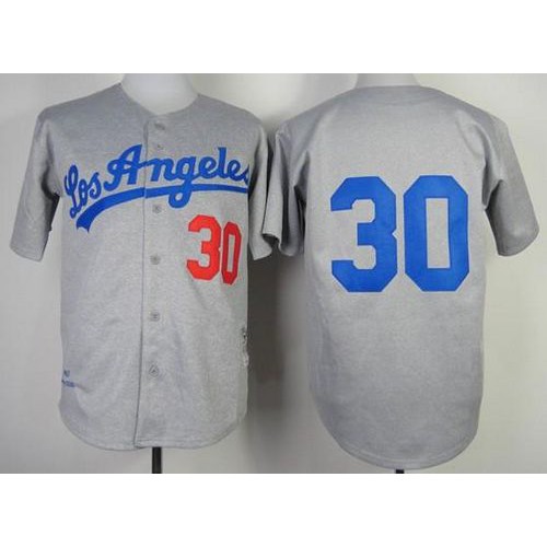 Mitchell And Ness 1963 Los Angeles Dodgers #30 Maury Wills Grey Throwback Stitched Jersey Men's