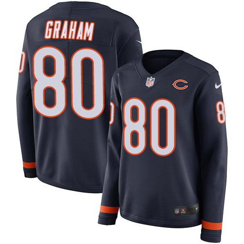 Chicago Bears #80 Jimmy Graham Navy Blue Team Color Women's Stitched Limited Therma Long Sleeve Jersey Womens
