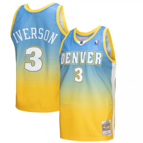 Denver Denver Nuggets #3 Allen Iverson Mitchell & Ness Mens Yellow/Blue 2006/07 Hardwood Classics Fadeaway Swingman Player Jersey Mens