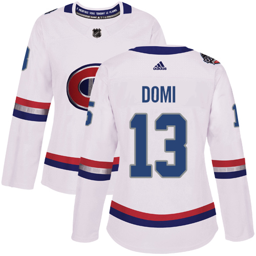 Adidas Montreal Canadiens #13 Max Domi White Authentic 2017 100 Classic Women's Stitched Jersey Womens