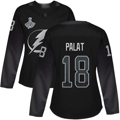 Adidas Tampa Bay Lightning #18 Ondrej Palat Black Alternate Authentic Women's 2020 Stanley Cup Champions Stitched Jersey Womens