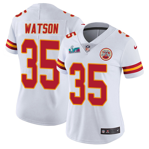 Chiefs #35 Jaylen Watson White Super Bowl LVII Patch Women's Stitched Vapor Untouchable Limited Jersey