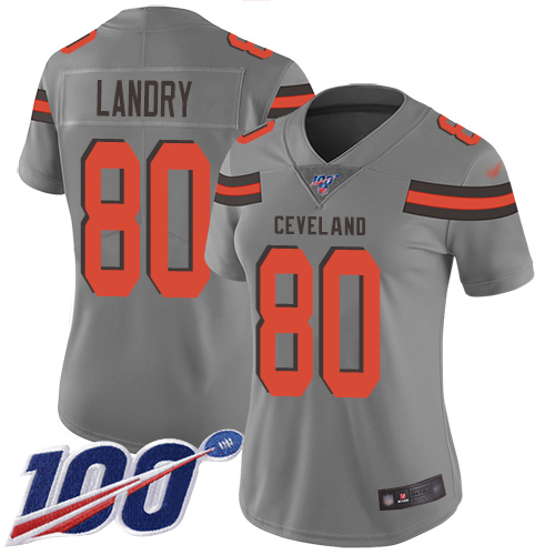 Browns #80 Jarvis Landry Gray Women's Stitched Limited Inverted Legend 100th Season Jersey