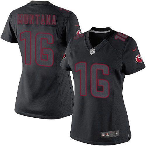 49ers #16 Joe Montana Black Impact Women's Stitched Limited Jersey