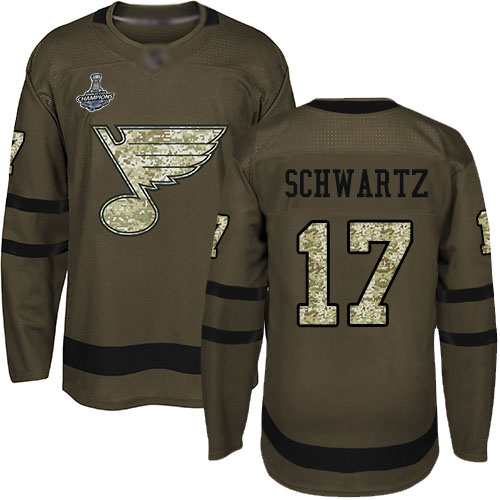 Adidas St. Louis Blues #17 Jaden Schwartz Green Salute to Service Stanley Cup Champions Stitched Youth Jersey Youth