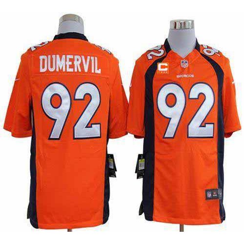 Denver Broncos #92 Elvis Dumervil Orange Team Color With C Patch Men's Stitched Game Jersey Men's
