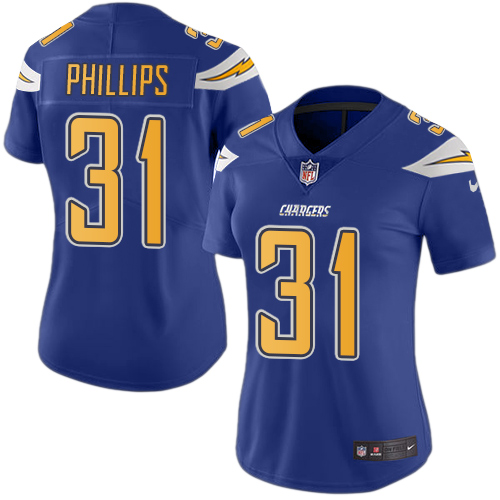 Los Angeles Chargers #31 Adrian Phillips Electric Blue Women's Stitched Limited Rush Jersey Womens