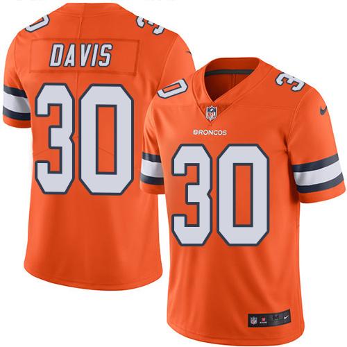 Denver Broncos #30 Terrell Davis Orange Men's Stitched Limited Rush Jersey Men's