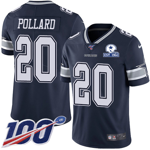 Cowboys #20 Tony Pollard Navy Blue Team Color Men's Stitched With Established In 1960 Patch 100th Season Vapor Untouchable Limited Jersey