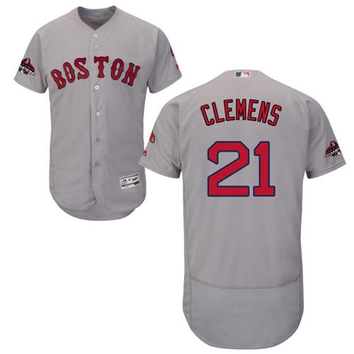 Boston Red Sox #21 Roger Clemens Grey Flexbase Authentic Collection 2018 World Series Champions Stitched Jersey Men's