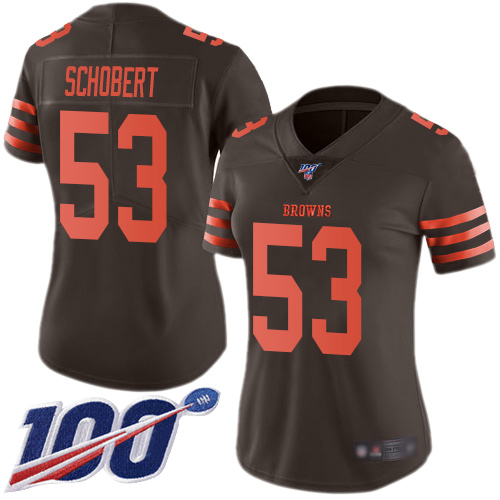 Cleveland Browns #53 Joe Schobert Brown Women's Stitched Limited Rush 100th Season Jersey Womens