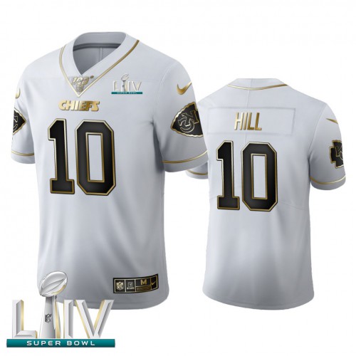 Kansas City Kansas City Chiefs #10 Tyreek Hill Men's White Golden Super Bowl LIV 2020 Edition Vapor Limited 100 Jersey Men's