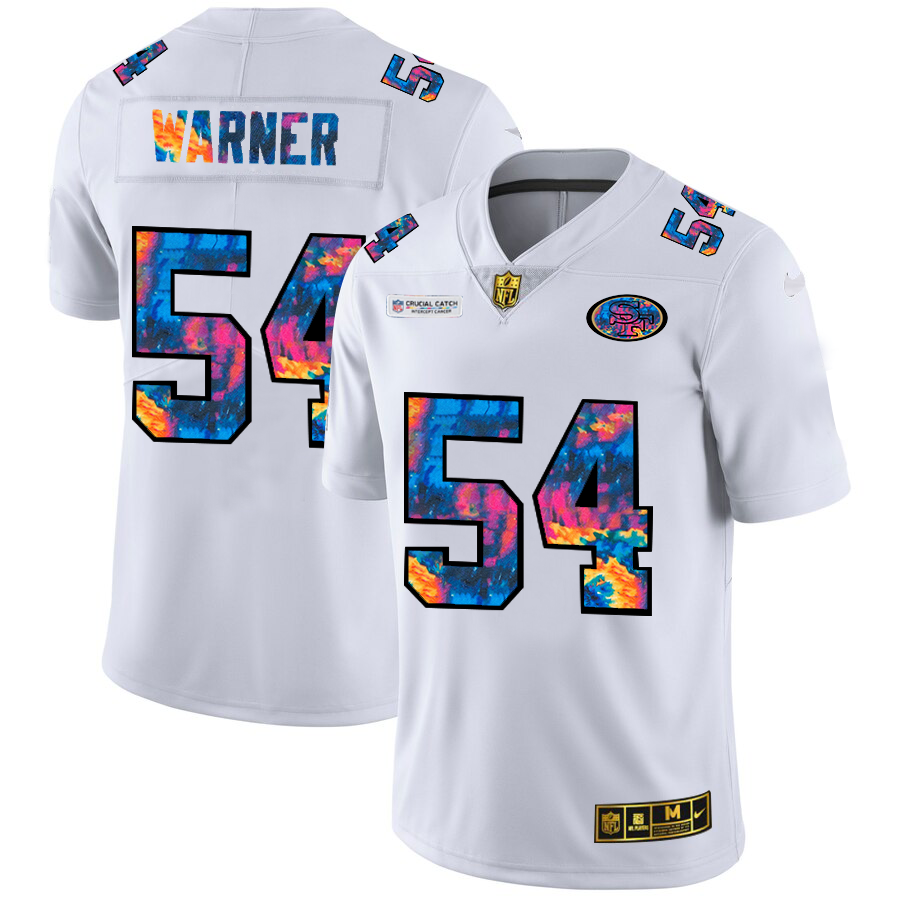 San Francisco 49ers #54 Fred Warner Men's White Multi-Color 2020 Crucial Catch Limited Jersey