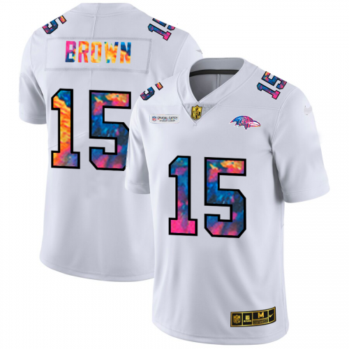 Baltimore Baltimore Ravens #15 Marquise Brown Men's White Multi-Color 2020 Crucial Catch Limited Jersey Men's