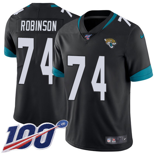 Jacksonville Jaguars #74 Cam Robinson Black Team Color Men's Stitched 100th Season Vapor Limited Jersey Men's