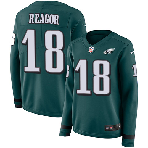 Philadelphia Eagles #18 Jalen Reagor Green Team Color Women's Stitched Limited Therma Long Sleeve Jersey Womens