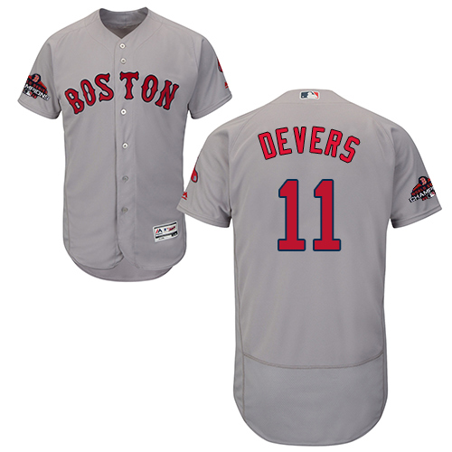 Boston Red Sox #11 Rafael Devers Grey Flexbase Authentic Collection 2018 World Series Champions Stitched Jersey Men's